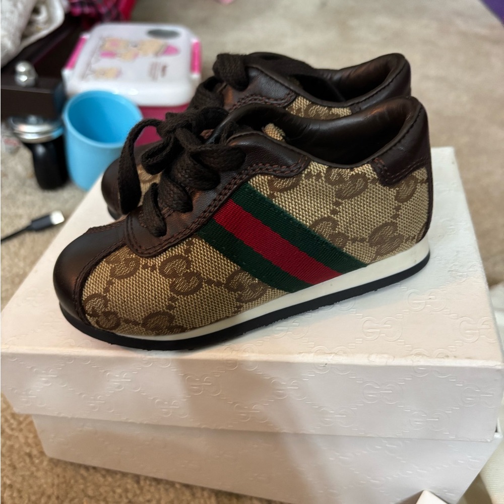 Gucci Brown and Green Sneakers with Signature Web Stripes